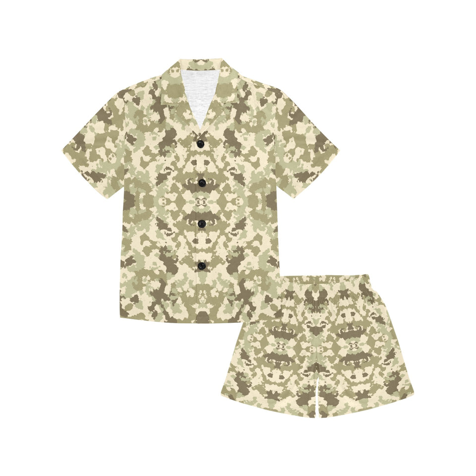 Light Green camouflage pattern Kids' Boys' Girls' V-Neck Short Pajama Set