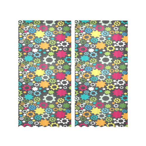 Gear Pattern Print Design 03 Gauze Curtain