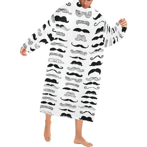 Mustache Beard Pattern Print Design 04 Blanket Robe with Sleeves