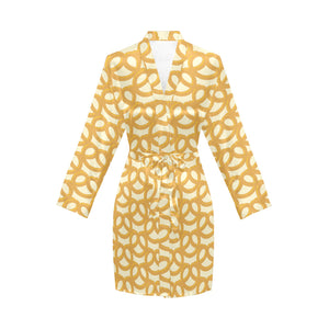 Pretzels Pattern Print Design 01 Women's Long Sleeve Belted Night Robe