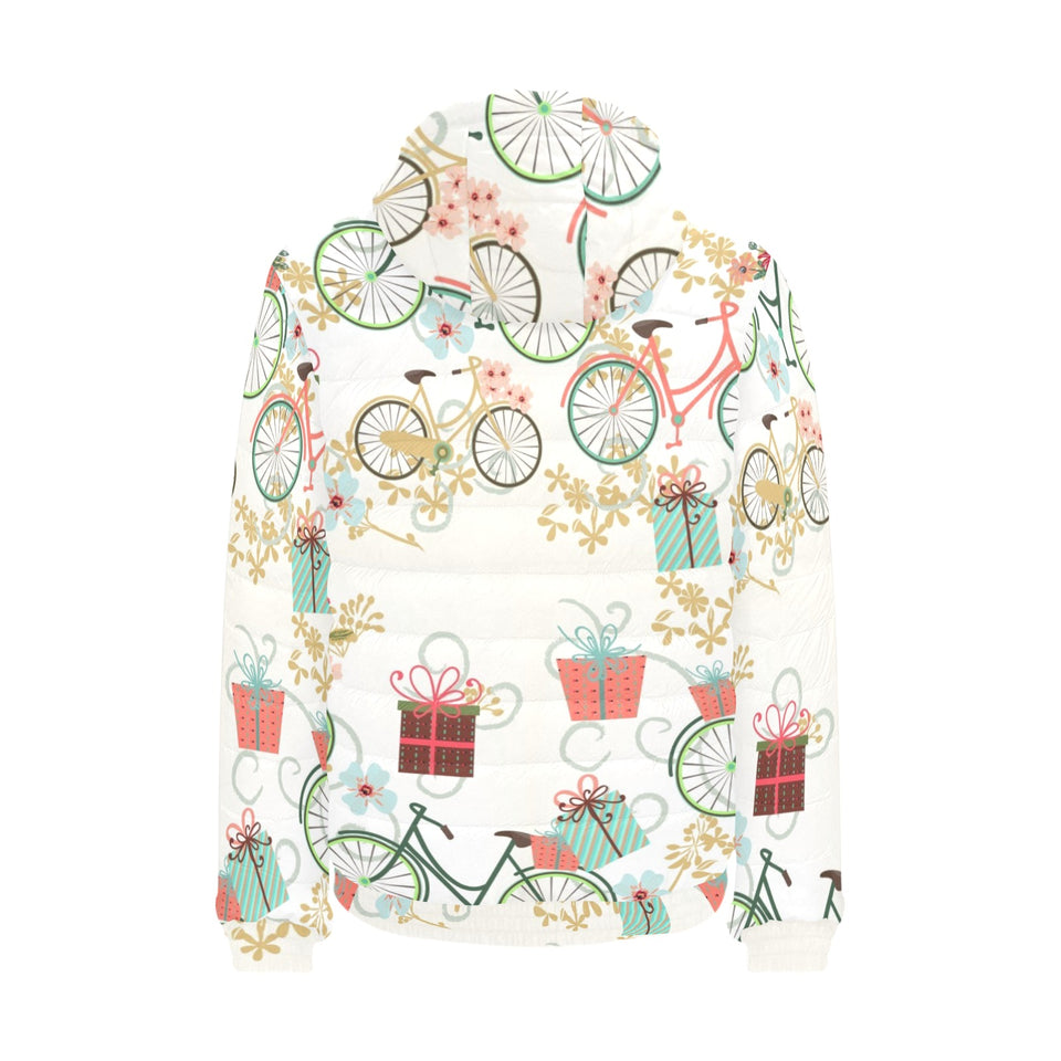 Bicycle Pattern Print Design 05 Men's Padded Hooded Jacket
