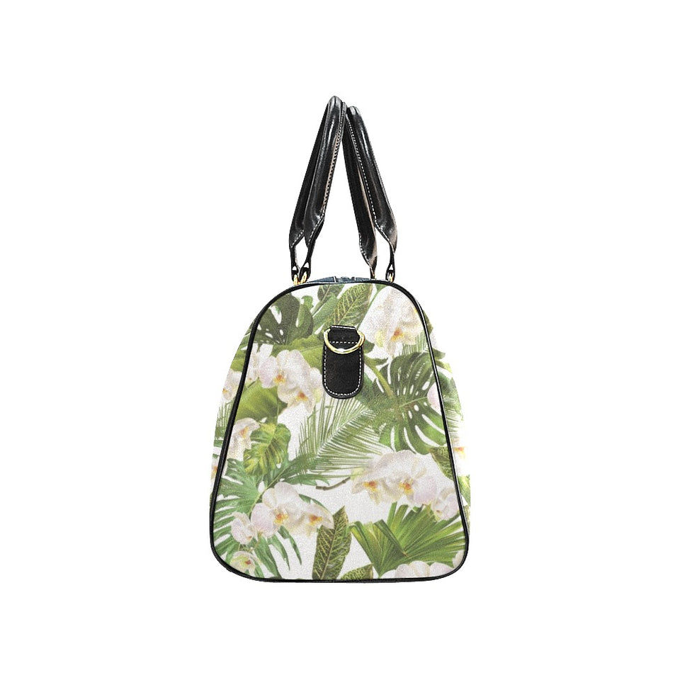 White orchid flower tropical leaves pattern Travel Bag