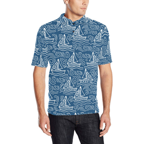 Hand drawn sailboat pattern Men's All Over Print Polo Shirt