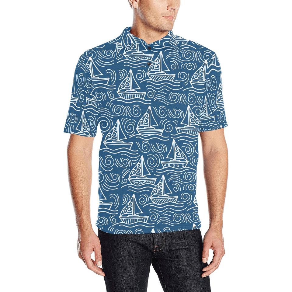 Hand drawn sailboat pattern Men's All Over Print Polo Shirt