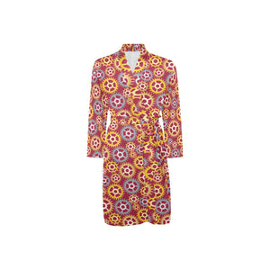 Gear Pattern Print Design 04 Men's Long Sleeve Belted Night Robe