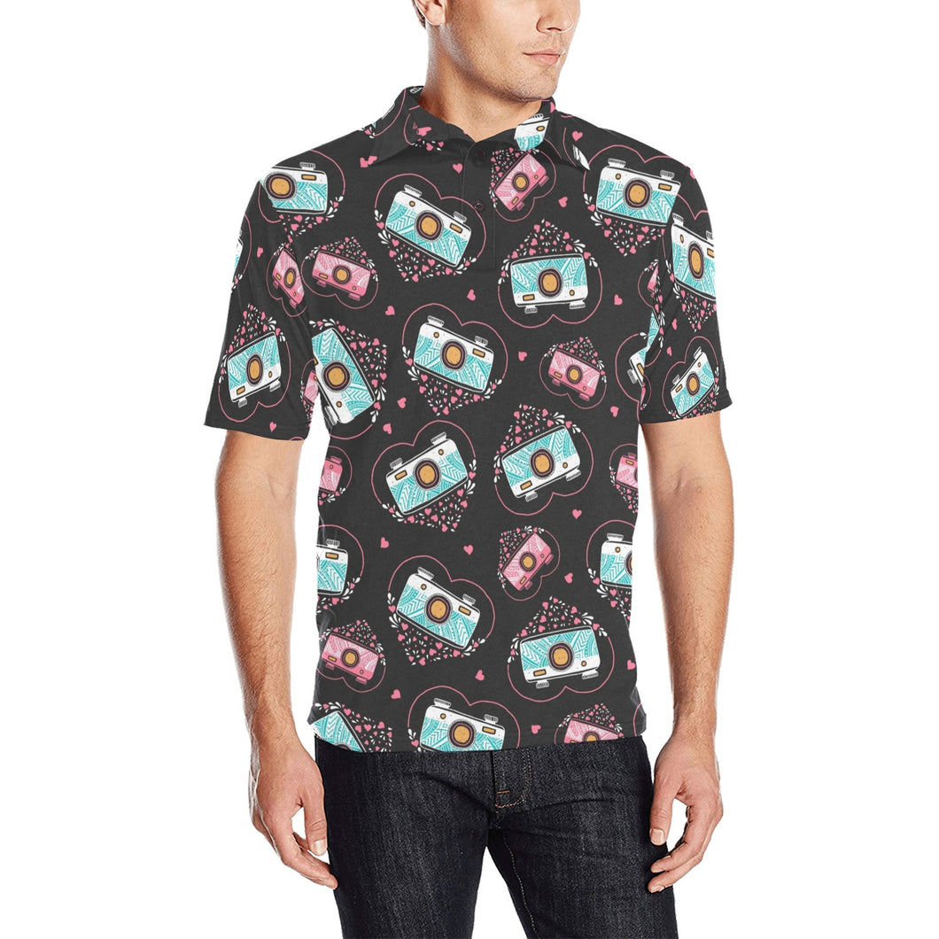 Camera Pattern Print Design 04 Men's All Over Print Polo Shirt