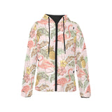 Pink flamingo birds pineapples hibiscus flower pat Women's Padded Hooded Jacket