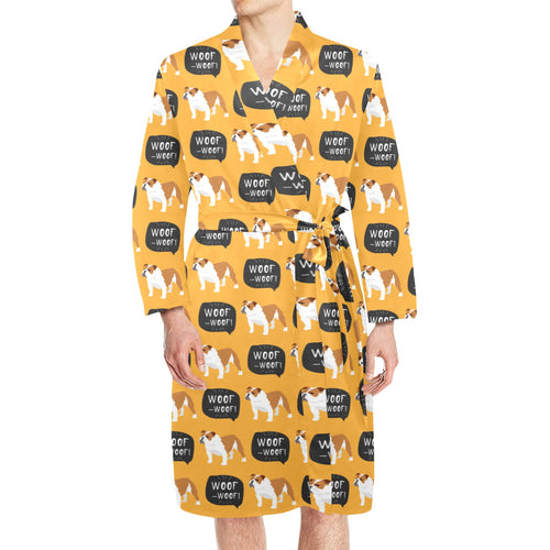 English Bulldog Pattern Print Design 04 Men's Long Sleeve Belted Night Robe
