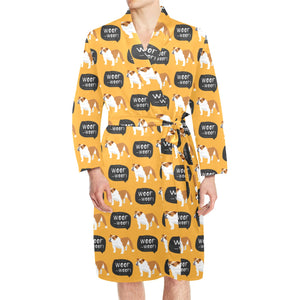 English Bulldog Pattern Print Design 04 Men's Long Sleeve Belted Night Robe