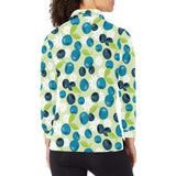 blueberry flower pattern Women's Long Sleeve Polo Shirt