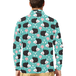 Hedgehog Pattern Print Design 03 Men's Long Sleeve Polo Shirt