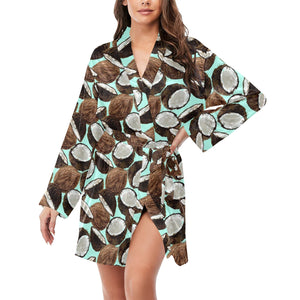 Coconut Pattern Print Design 03 Women's Long Sleeve Belted Night Robe