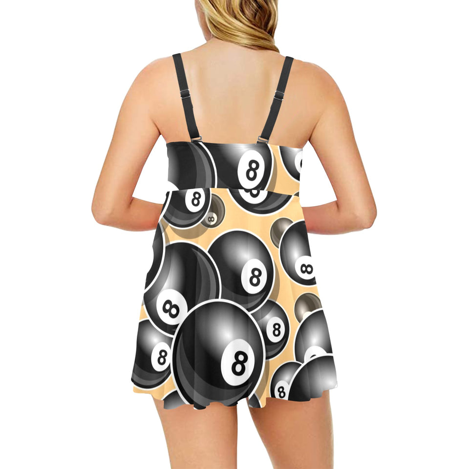 Billiard Ball Pattern Print Design 04 Chest Sexy Pleated Two Piece Swim Dress
