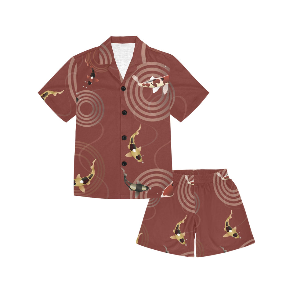 Koi Fish Carp Fish red background Kids' Boys' Girls' V-Neck Short Pajama Set