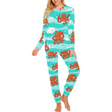 Octopuses sea wave background Women's All Over Print Pajama Set