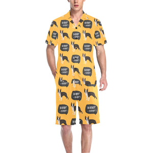 Boston terrier design pattern Men's V-Neck Short Pajama Set
