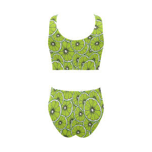 Slices of Lime design pattern Chest Bowknot High Waisted Bikini Swimsuit