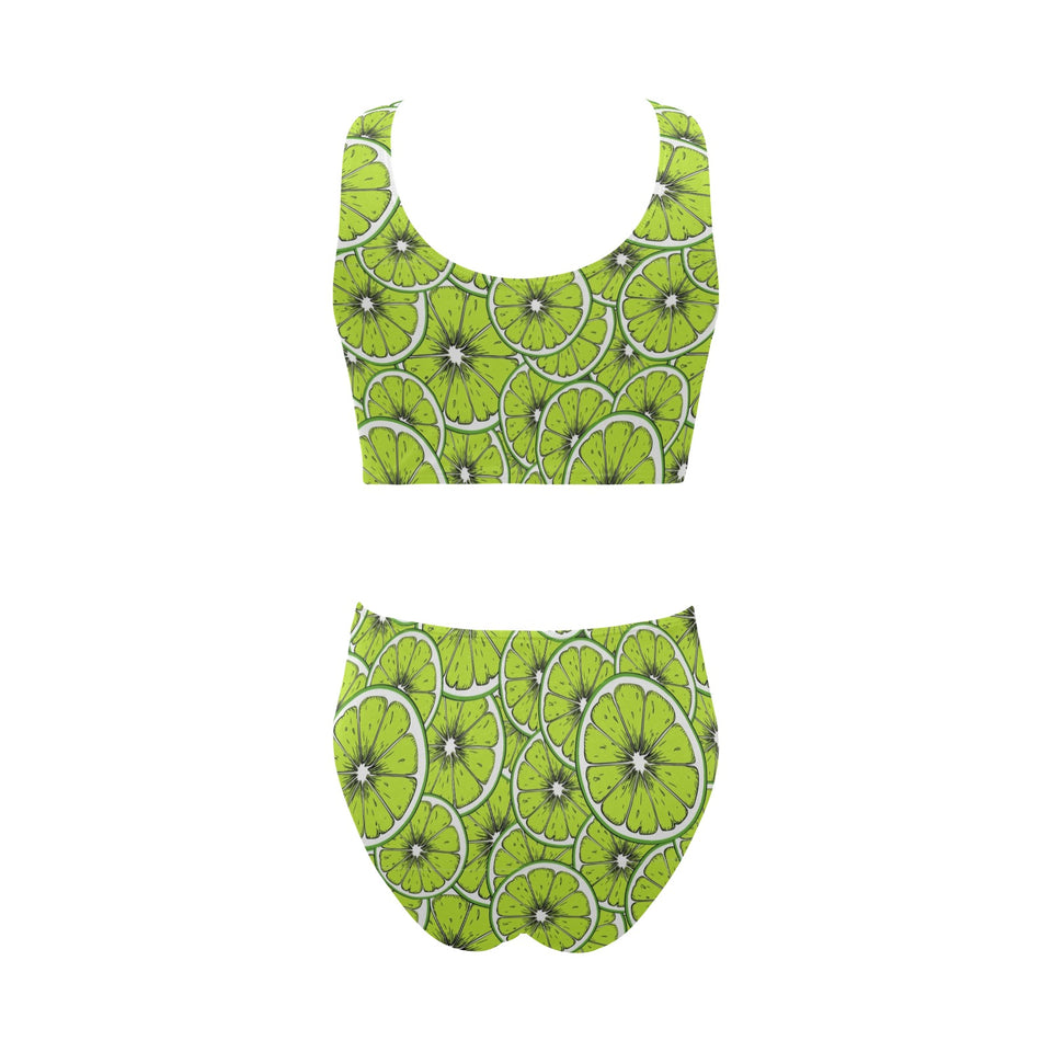 Slices of Lime design pattern Chest Bowknot High Waisted Bikini Swimsuit