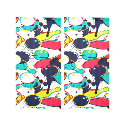 watercolor bowling ball pins Gauze Curtain