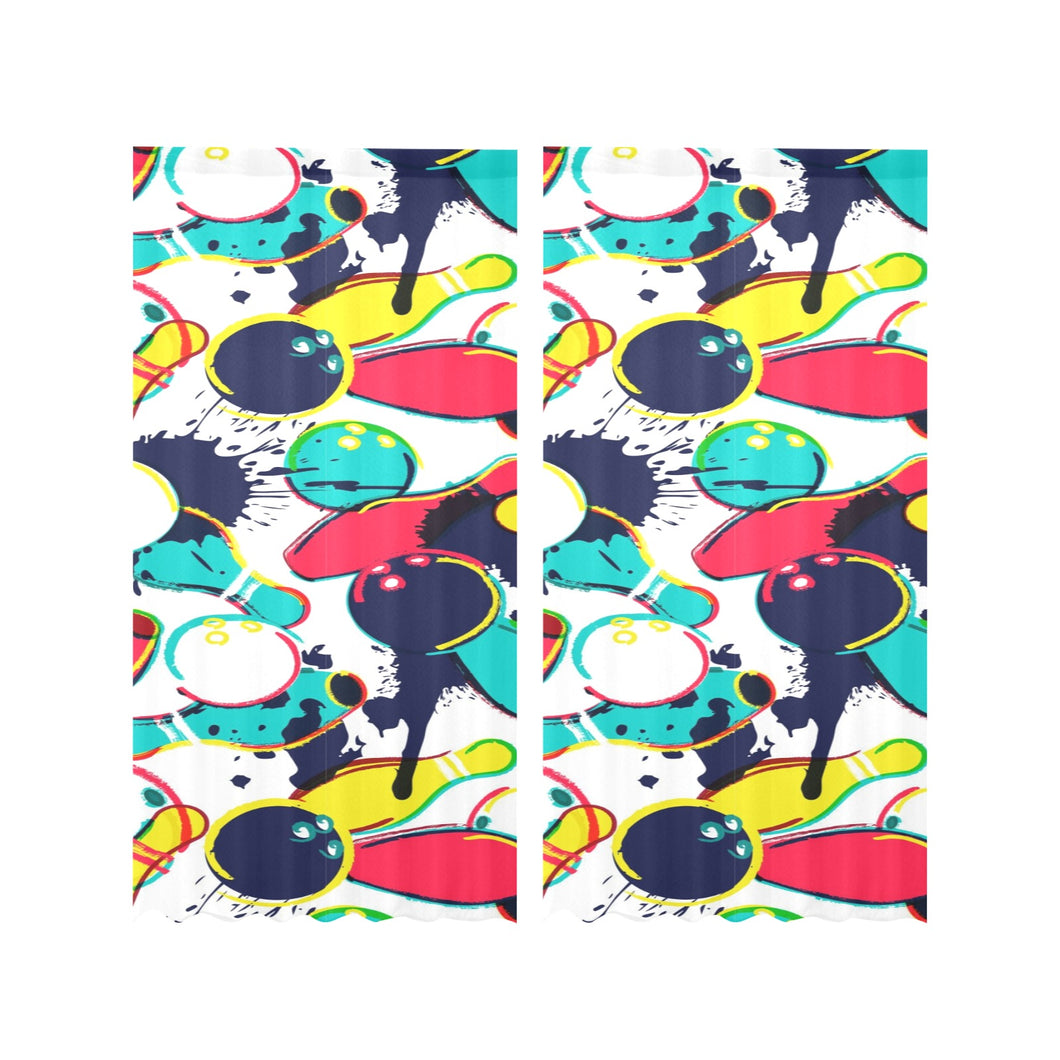 watercolor bowling ball pins Gauze Curtain