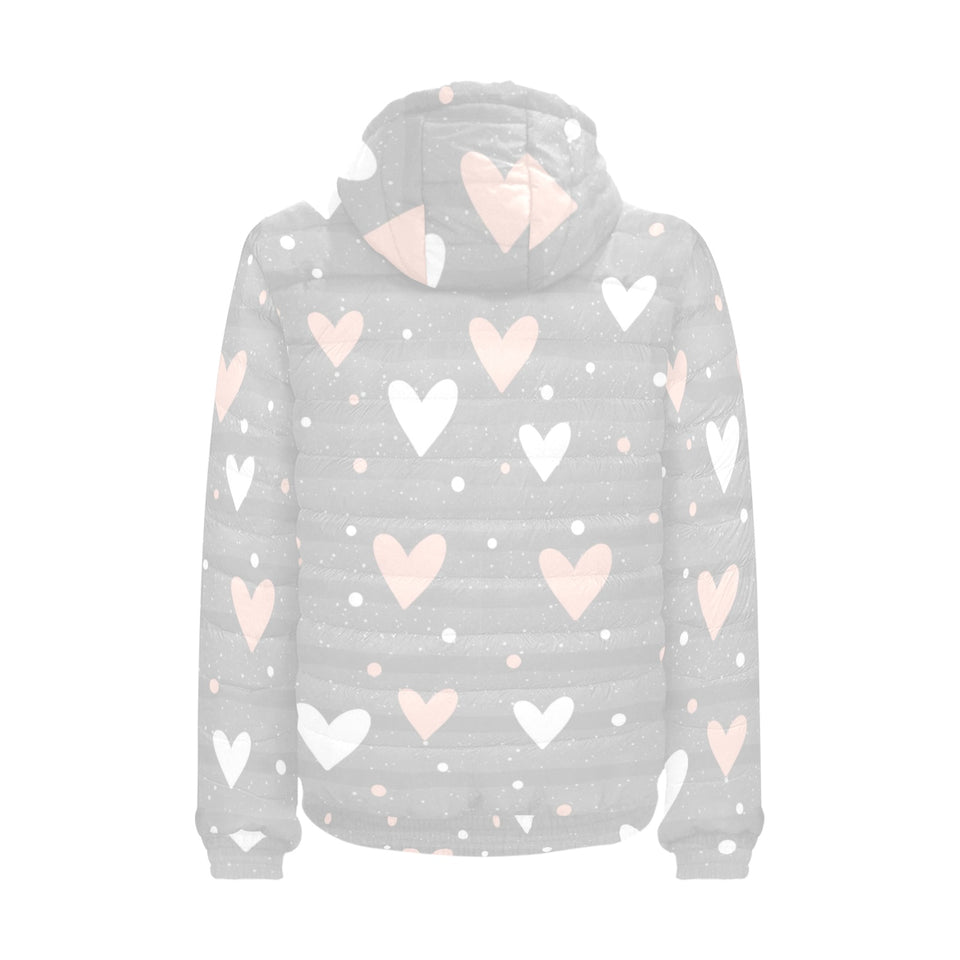 Heart pattern gray background Men's Padded Hooded Jacket