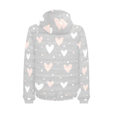 Heart pattern gray background Men's Padded Hooded Jacket