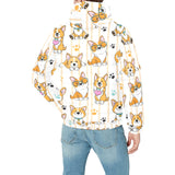 Cute dog corgi striped background pattern Men's Padded Hooded Jacket