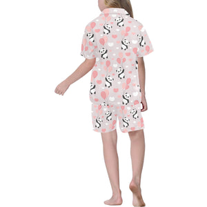 Cute panda ballon heart pattern Kids' Boys' Girls' V-Neck Short Pajama Set