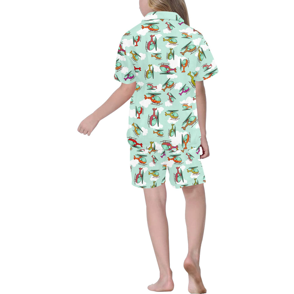 Helicopter design pattern Kids' Boys' Girls' V-Neck Short Pajama Set