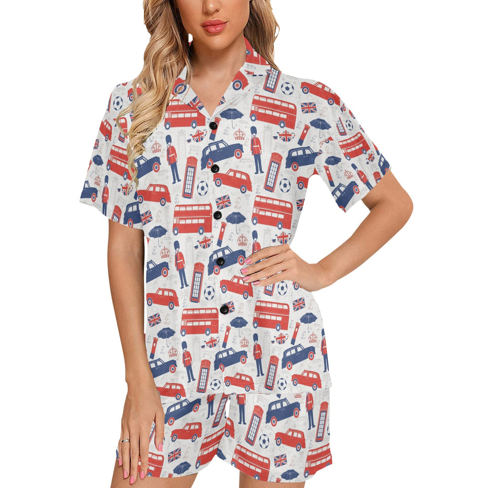 British Pattern Print Design 03 Women's V-Neck Short Pajama Set
