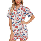 British Pattern Print Design 03 Women's V-Neck Short Pajama Set