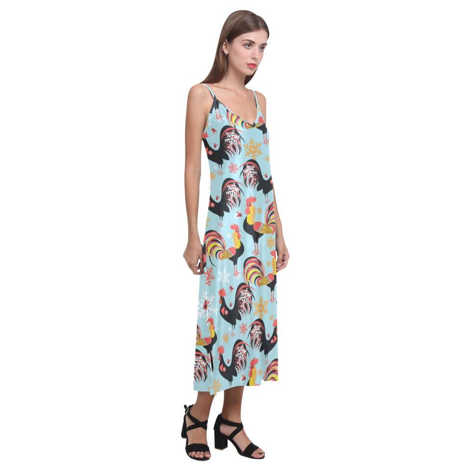 Rooster chicken cock snowfalke V-Neck Open Fork Long Dress