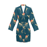 Camel pattern blue blackground Women's Long Sleeve Belted Night Robe