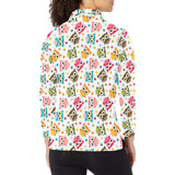 Color cute owl pattern Women's Long Sleeve Polo Shirt