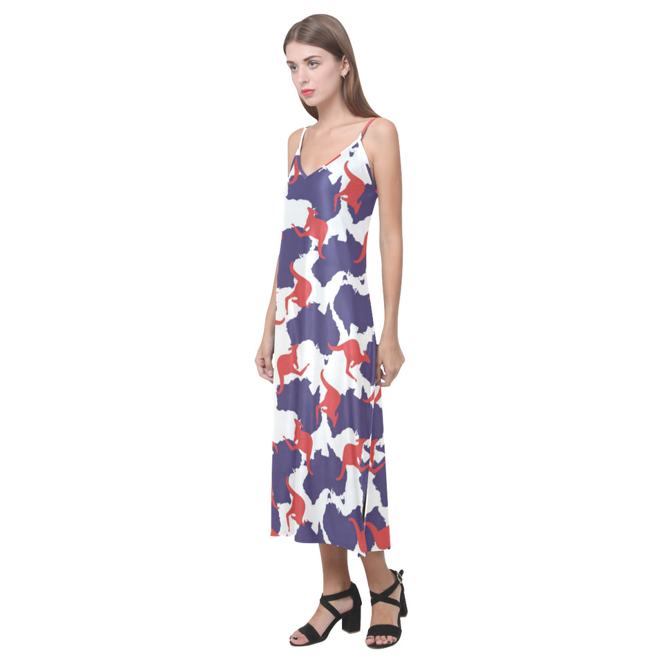Kangaroo Australian pattern V-Neck Open Fork Long Dress