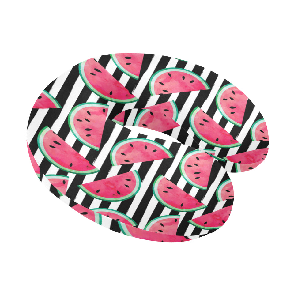 Watercolor paint textured watermelon pieces U-Shaped Travel Neck Pillow