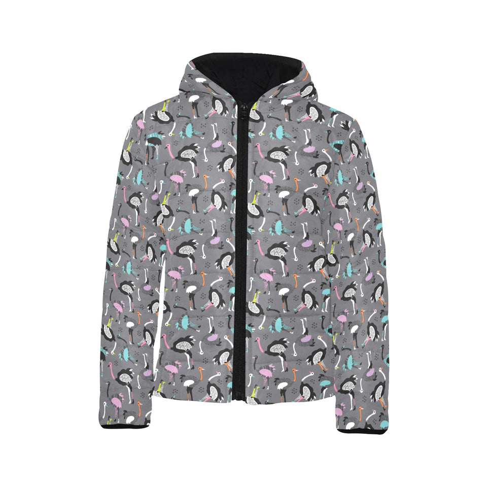 Ostrich Pattern Print Design 01 Kids' Boys' Girls' Padded Hooded Jacket