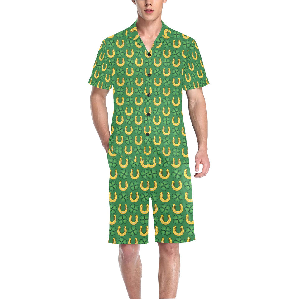 Horseshoes Pattern Print Design 05 Men's V-Neck Short Pajama Set
