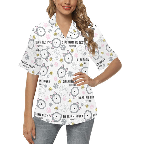 Siberian Husky design pattern Women's All Over Print Hawaiian Shirt