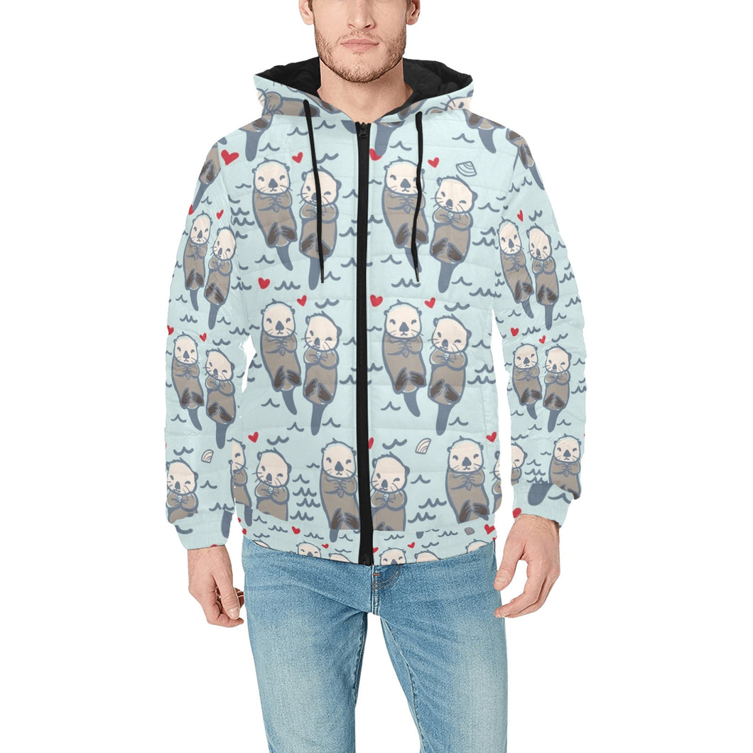 Lovely Sea Otter Pattern Men's Padded Hooded Jacket