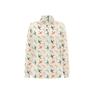 Swallow Pattern Print Design 02 Women's Long Sleeve Polo Shirt