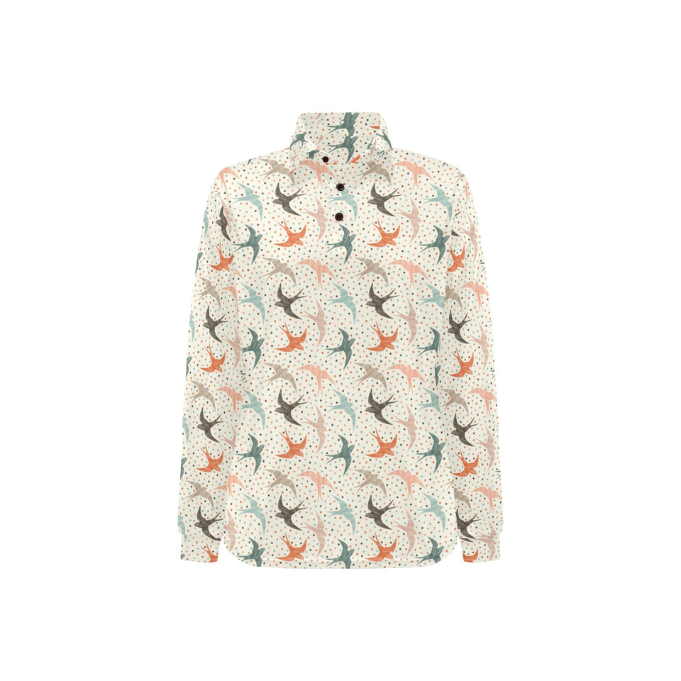 Swallow Pattern Print Design 02 Women's Long Sleeve Polo Shirt