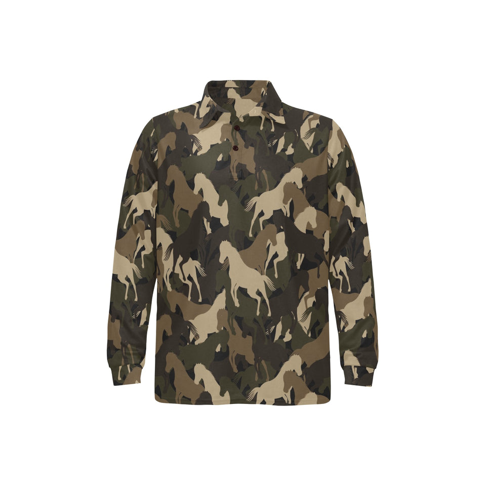 Horse Camouflage Pattern Men's Long Sleeve Polo Shirt
