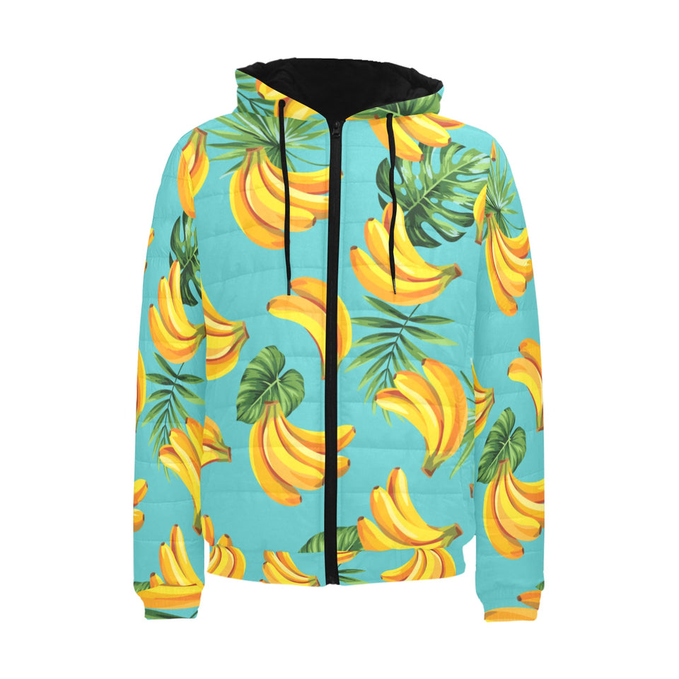 Banana Palm Leaves pattern background Men's Padded Hooded Jacket