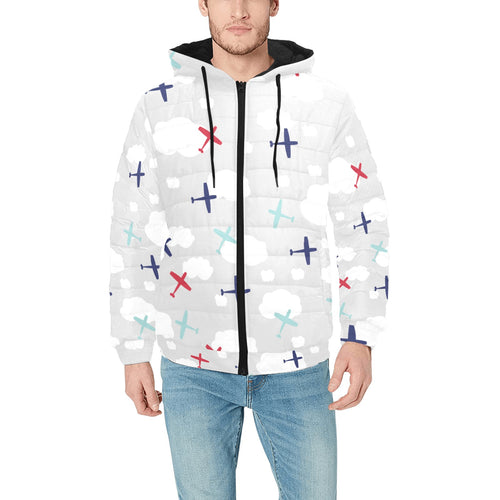 Airplane cloud grey background Men's Padded Hooded Jacket
