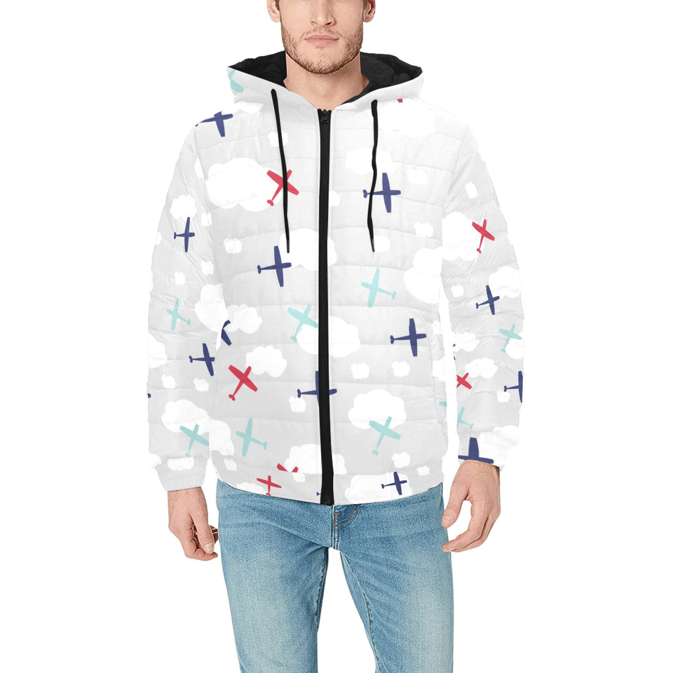 Airplane cloud grey background Men's Padded Hooded Jacket