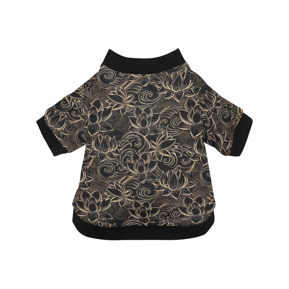 luxurious gold lotus waterlily black background All Over Print Pet Dog Round Neck Fuzzy Shirt