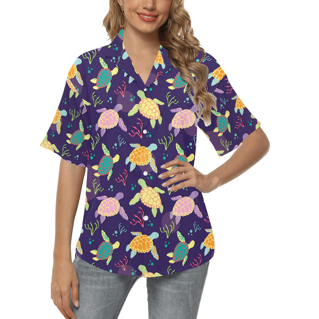 Colorful sea turtle pattern Women's All Over Print Hawaiian Shirt