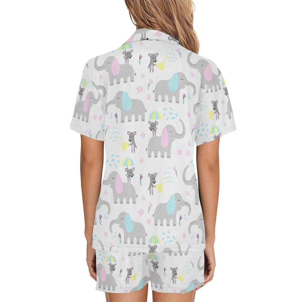 Cute elephant mouse pattern Women's V-Neck Short Pajama Set
