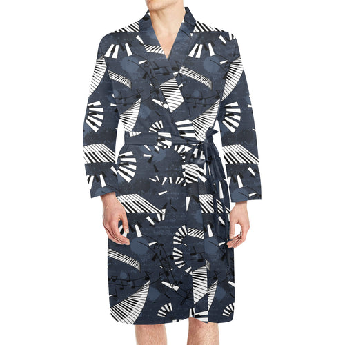 Piano Pattern Print Design 02 Men's Long Sleeve Belted Night Robe